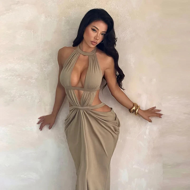 Sleek V-Neck Backless Maxi Dress