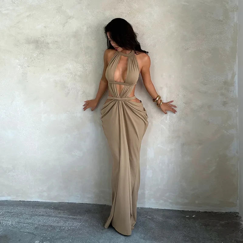 Sleek V-Neck Backless Maxi Dress