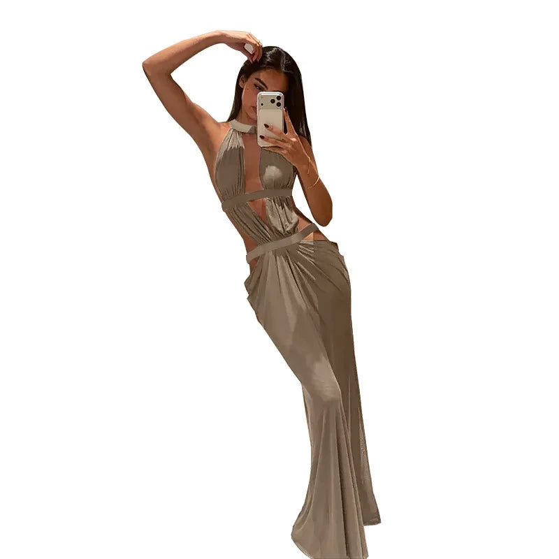 Sleek V-Neck Backless Maxi Dress