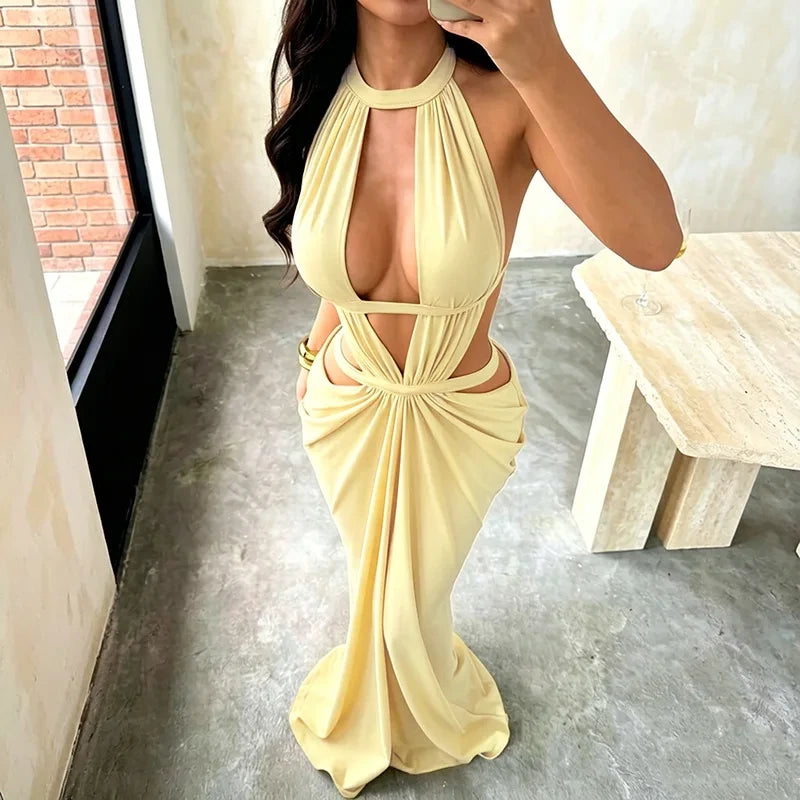 Sleek V-Neck Backless Maxi Dress