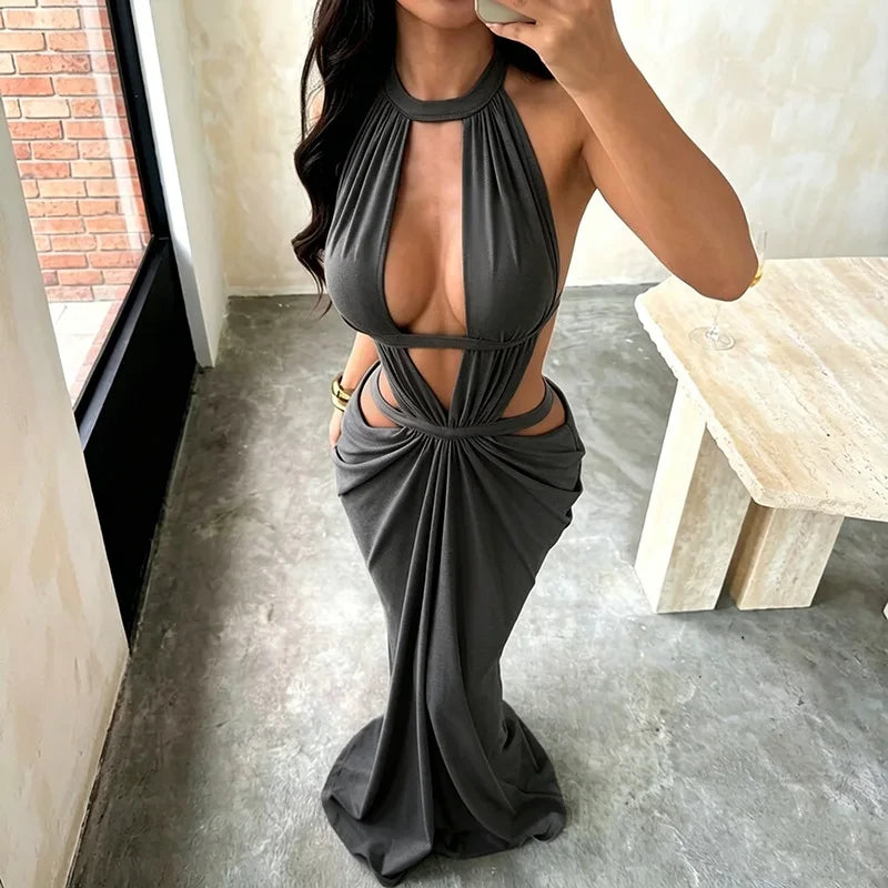 Sleek V-Neck Backless Maxi Dress