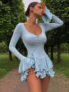 Ruffle Hem V-Neck Mini Dress