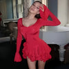 Ruffle Hem V-Neck Mini Dress
