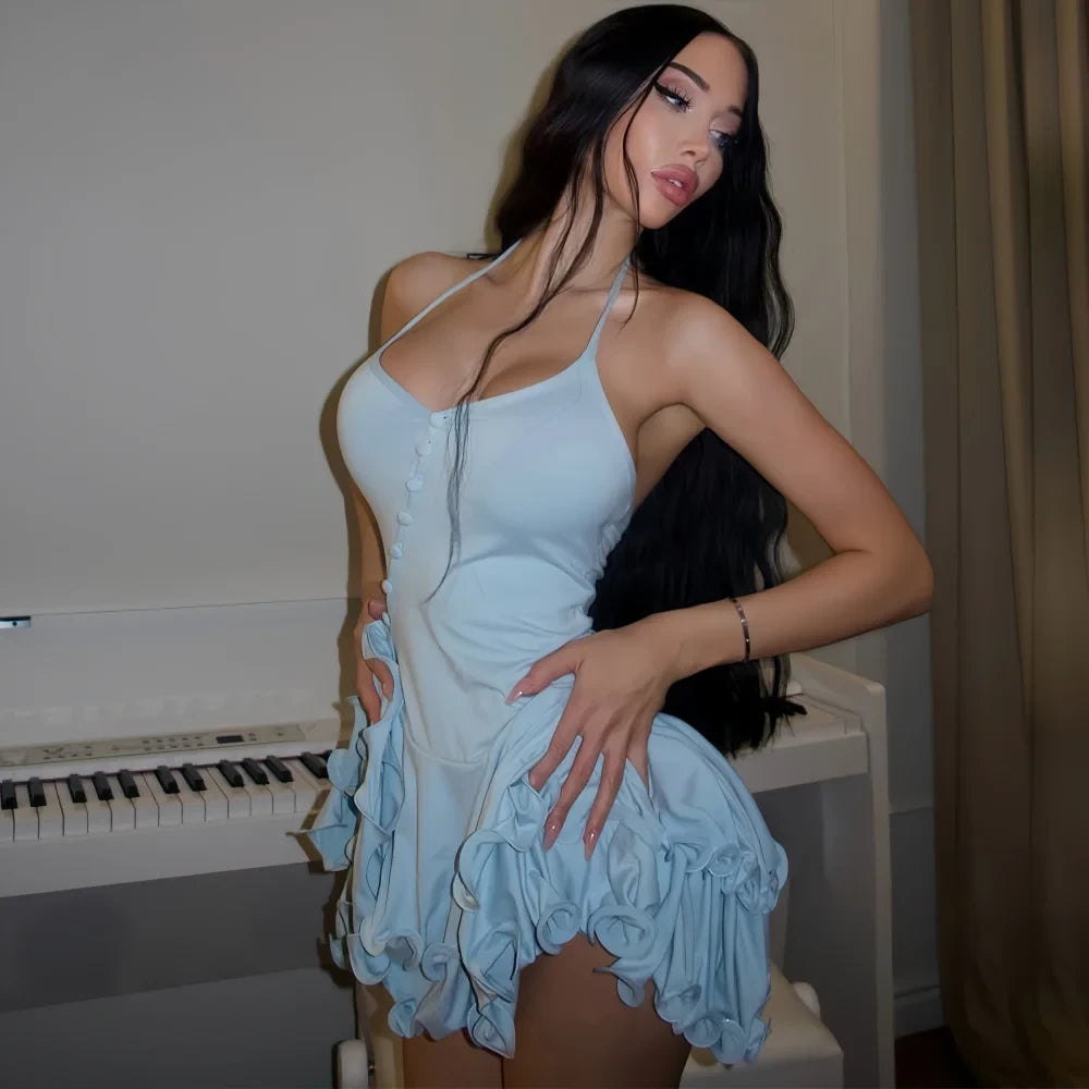 Ruffle Hem V-Neck Mini Dress